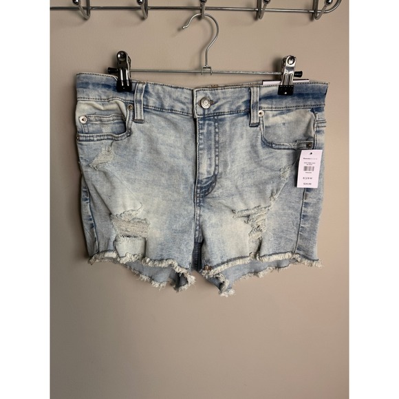 Bluenotes Pants - Bluenotes Womens Light Wash Distressed High Rise Shorty Shorts 6 Y2K Boho Summer